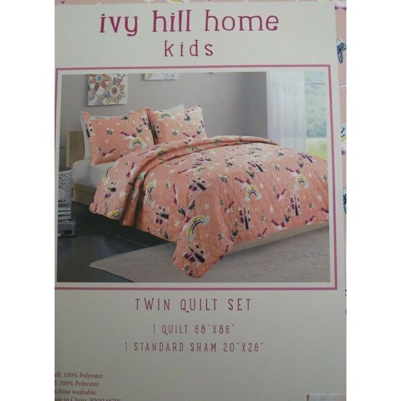 IVY HILL HOME FAIRY UNICORN TWIN Size QUILT & SHAM SET NEW! - Picture 7 of 9